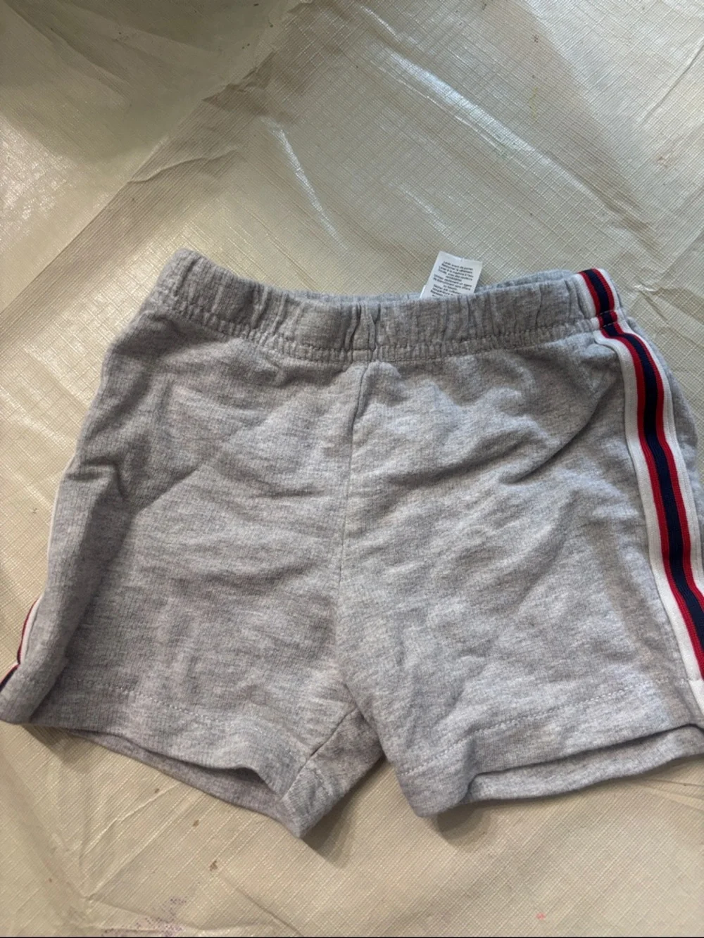 🟢10/$10 - Grey Knit Athletic Shorts with Red & Navy Side Stripes